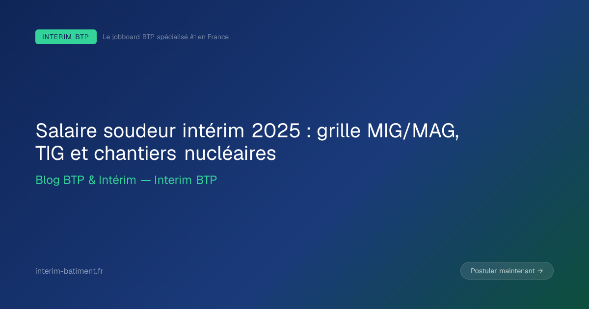 Salaire soudeur intérim 2025 : grille MIG/MAG, TIG et chantiers nucléaires